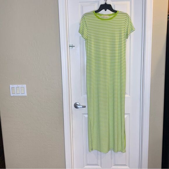 Michael Michael Kors Neon Green Striped Maxi Dress Size Medium - Picture 7 of 8